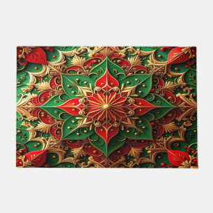 Alfombra de bienvenida decorativa navideña roja y