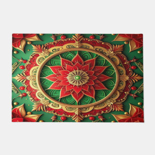 Alfombra de bienvenida decorativa navideña roja y