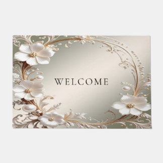 Alfombra de bienvenida floral blanca ornamentada
