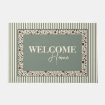 Alfombra de bienvenida floral vintage con franjas
