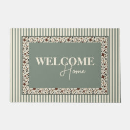 Alfombra de bienvenida floral vintage con franjas