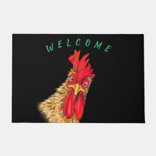 Alfombra de bienvenida llamativa con gallo diverti