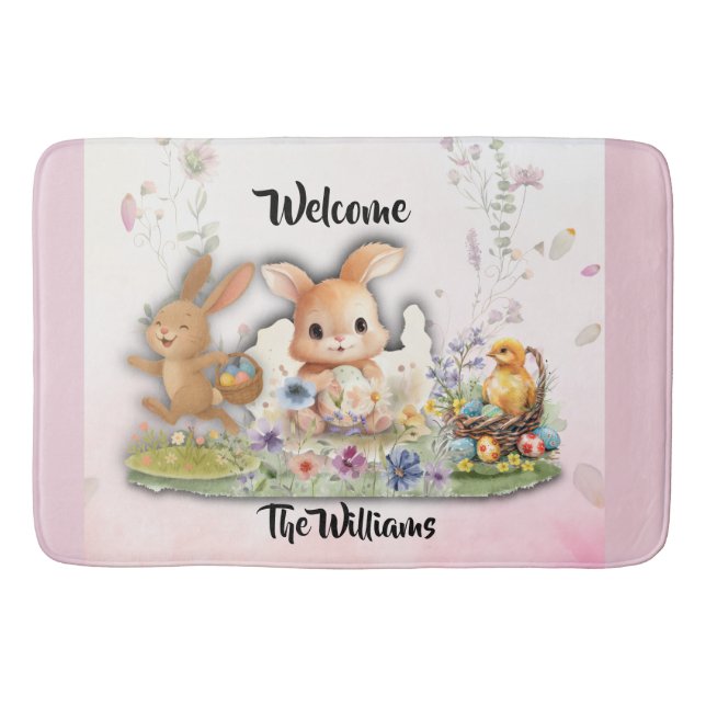 Alfombra de bienvenida personalizada del conejo de (Anverso)