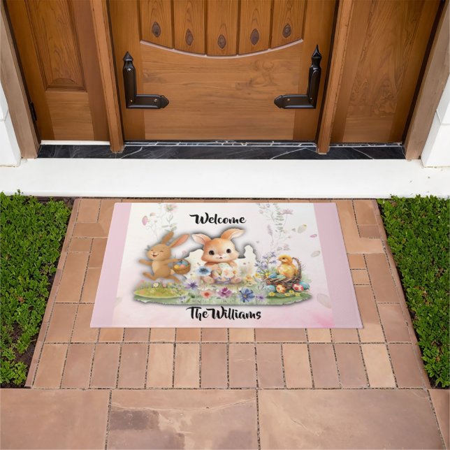 Alfombra de bienvenida personalizada del conejo de (Exterior)