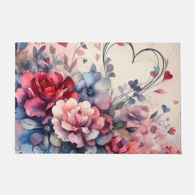 Alfombra de cocina Corazones románticos y rosas (Anverso)