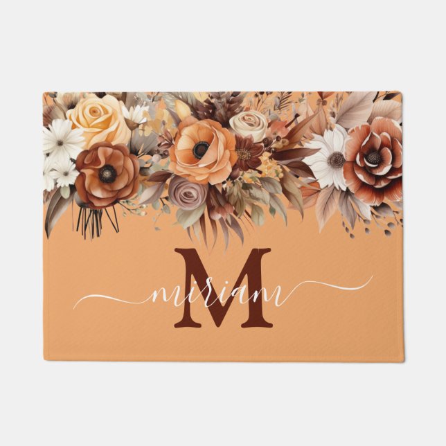 Alfombra de cocina de lujo: flores boho marrones (Anverso)