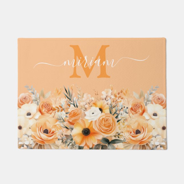 Alfombra de Cocina de Lujo: Flores Naranja Melocot (Anverso)