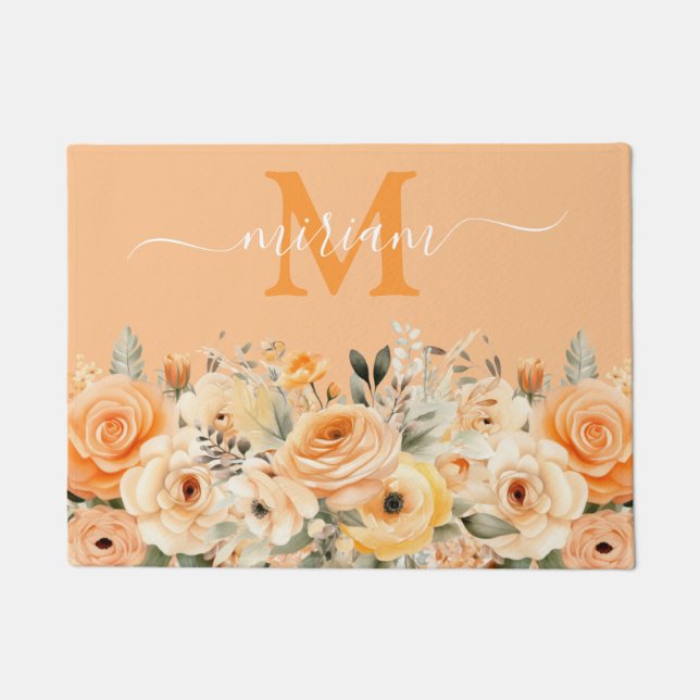Alfombra de Cocina de Lujo: Flores Naranja Melocot (Anverso)