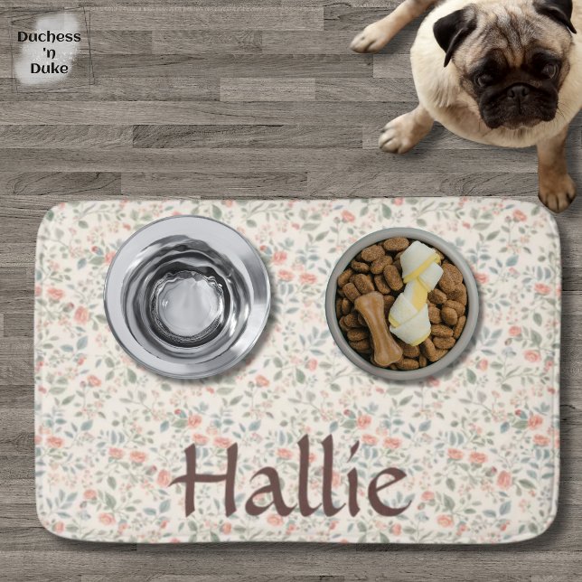 Alfombra de comida para mascotas con estampado flo (Shabby Chic Floral Pattern Pink Green Pet Food Mat)