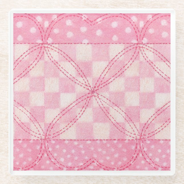 Alfombra de CORAZÓN ROSA Vidrio Posavasos (Anverso)