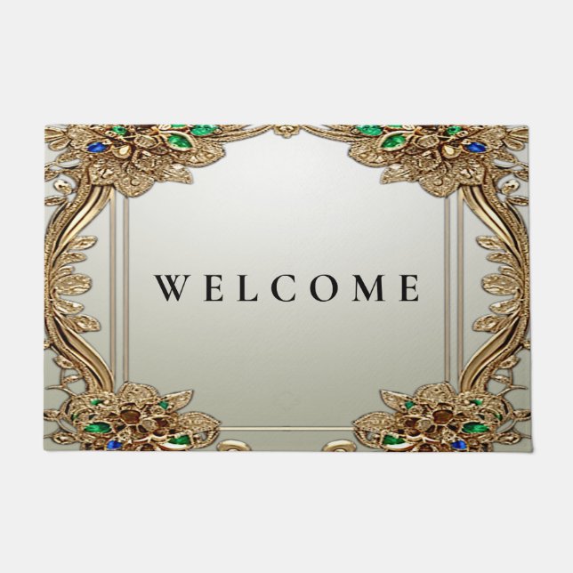 Alfombra de entrada elegante dorada ornamentada (Anverso)
