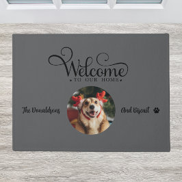Alfombra de fibra con foto de perro de bienvenida 