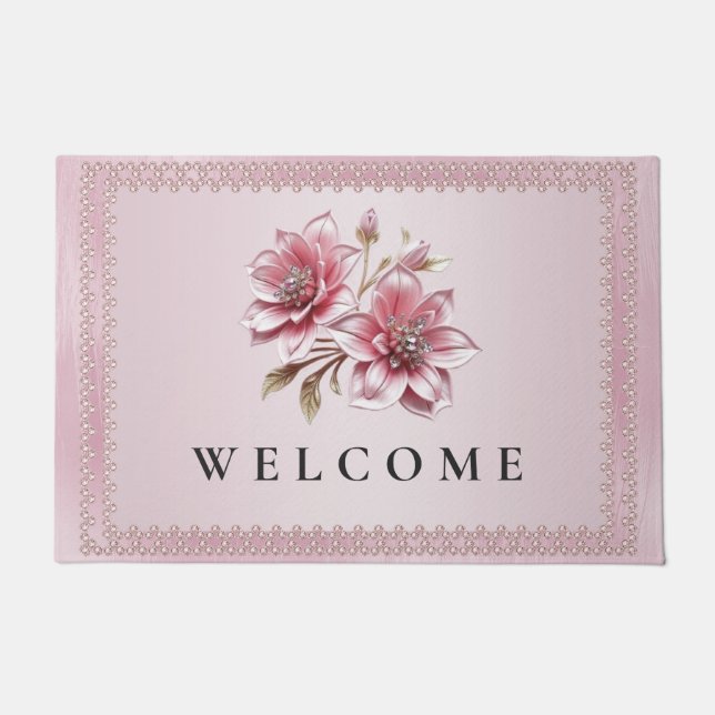 Alfombra de Flores Rosadas Modernas (Anverso)