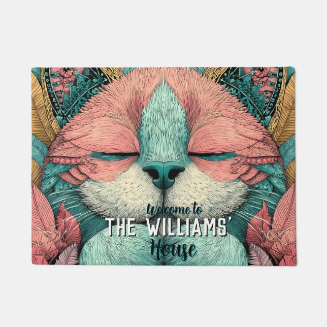 Alfombra de gato gatitos felinos boho  (Anverso)