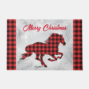 Alfombra de Navidad con caballo de cuadros rojos y