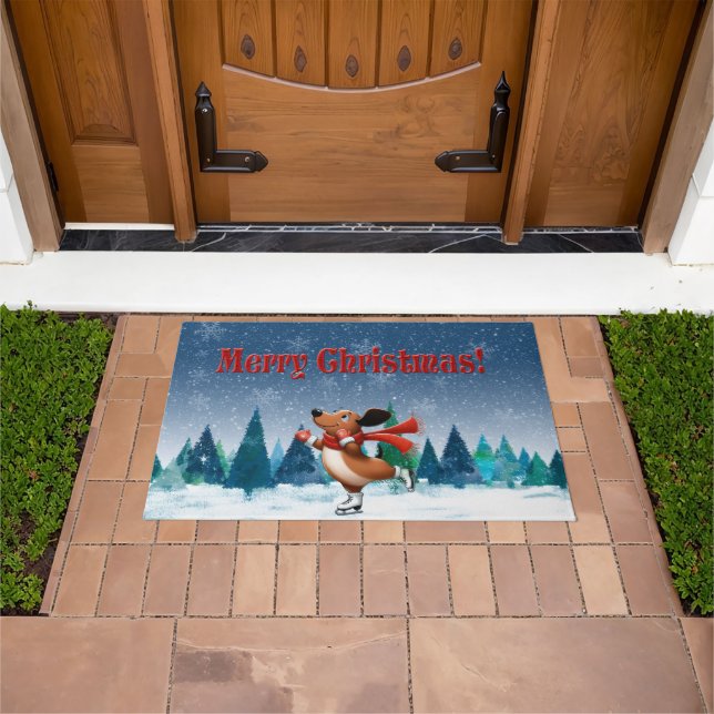 Alfombra de Navidad de perro salchicha patinando s (Exterior)