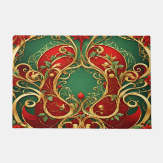 Alfombra de Navidad Floral Verde Rojo