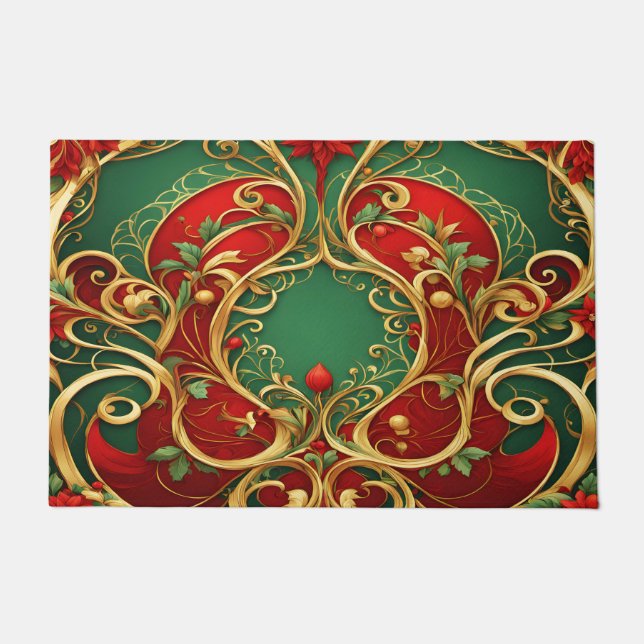 Alfombra de Navidad Floral Verde Rojo (Anverso)