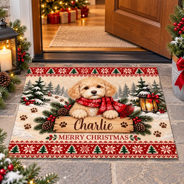 Alfombra de Navidad personalizada para Cavapoo (Personalized Cavapoo Christmas Doormat
)
