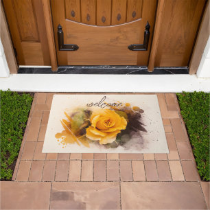 Alfombra de puerta de acuarela de rosa amarilla ún
