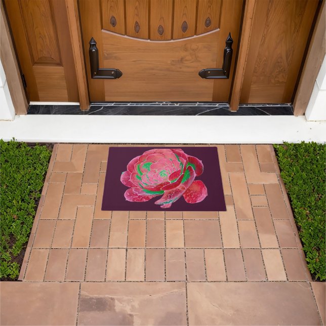 Alfombra de puerta de rosa suculenta rosa y verde  (Exterior)
