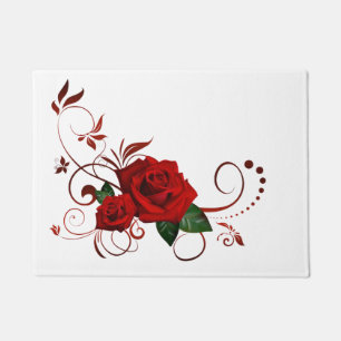 Alfombra de puerta floral rosa roja