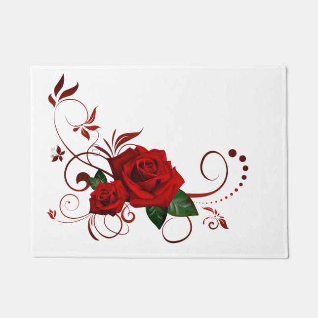 Alfombra de puerta floral rosa roja (Anverso)
