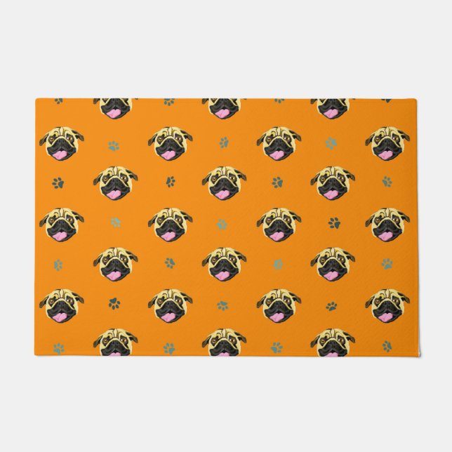 Alfombra de puerta Pug naranja (Anverso)