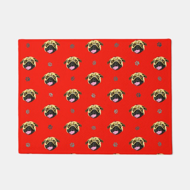 Alfombra de puerta Pug Roja (Anverso)