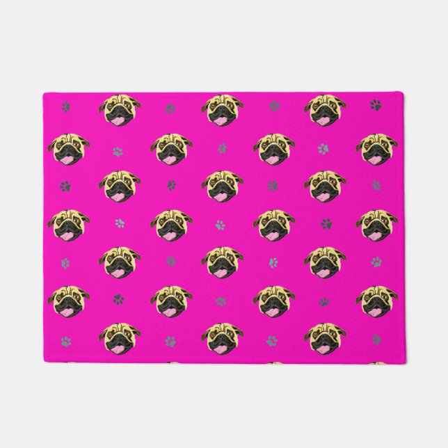 Alfombra de Pugs Rosa Impactante (Anverso)