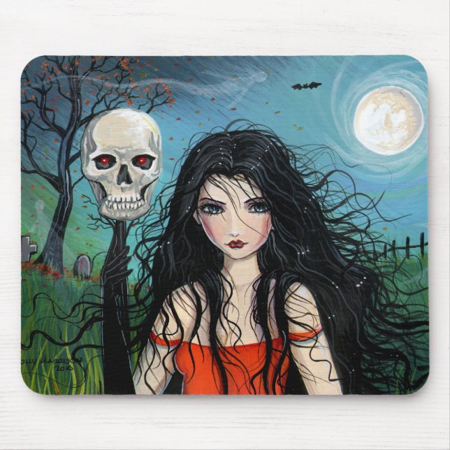 Alfombra de ratón de Bruja de Halloween y Calavera (Frente)