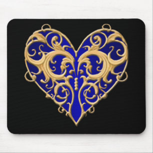 Alfombra de ratón de corazón de filigrana azul