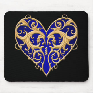 Alfombra de ratón de corazón de filigrana azul