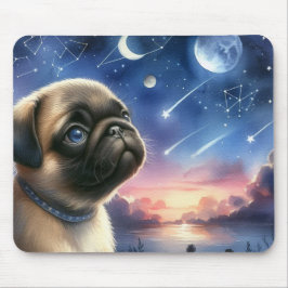 Alfombra de ratón de Pug Celestial Nocturno