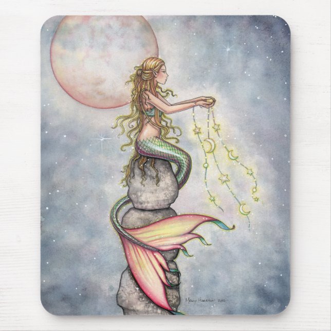 Alfombra de ratón de sirena con cielo lleno de est (Frente)
