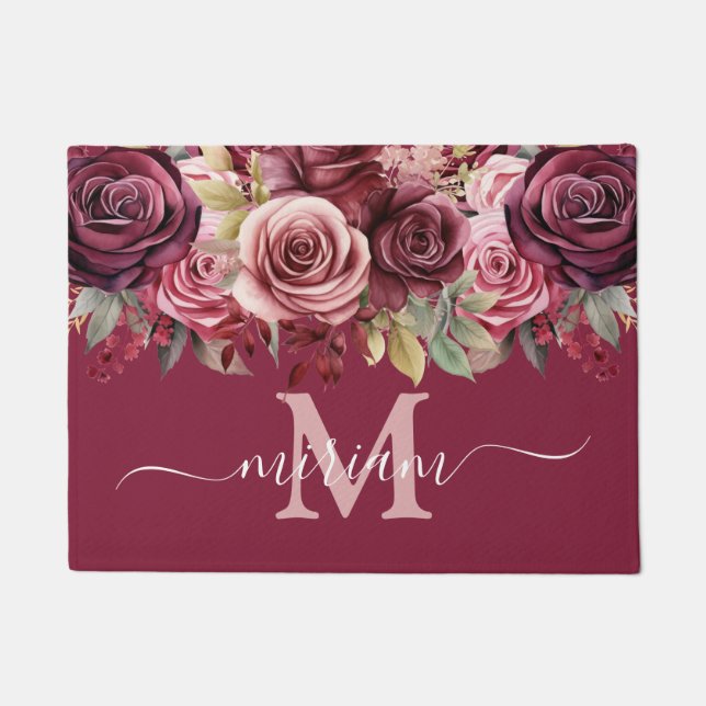 Alfombra de Suelo de Cocina de Lujo: Flores Rosada (Anverso)