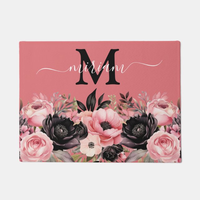 Alfombra de Suelo de Cocina de Lujo: Flores Rosas  (Anverso)
