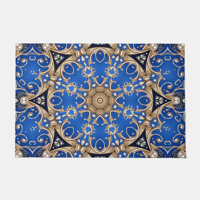 Alfombra decorativa azul dorada (Anverso)