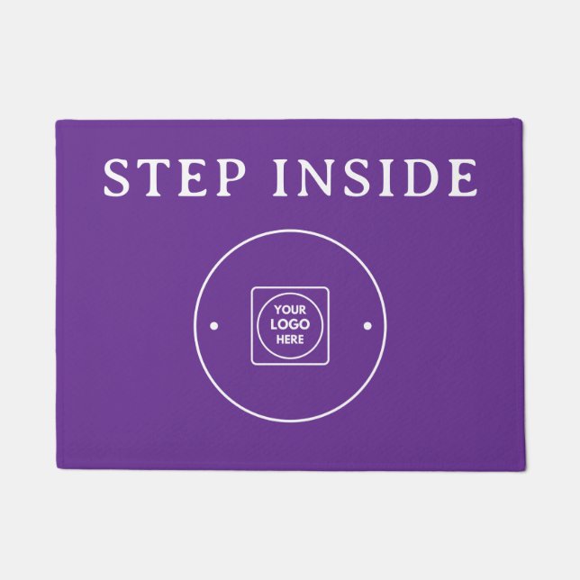 Alfombra moderna con logo de empresa morado (Anverso)
