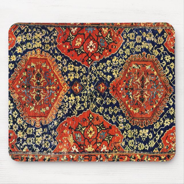 Alfombra oriental en azul y naranja (Frente)