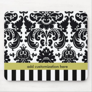 Alfombra para ratón Damask Negro Blanco Chartreuse