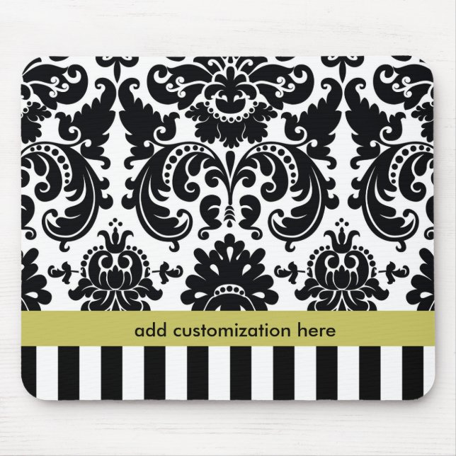 Alfombra para ratón Damask Negro Blanco Chartreuse (Frente)
