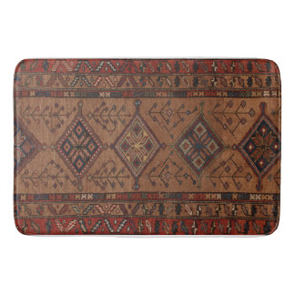 Alfombra persa anticuada marrón con formas geométr