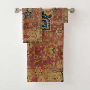 Alfombra Persa Asiática de Kashan en Rojo y Dorado