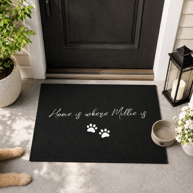 Alfombrilla | Alfombra de bienvenida personalizada (Personalized pet doormat with custom name and paw prints for dog and cat loving homes)