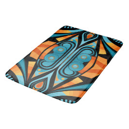 Alfombrilla De Baño 155 patrón azul y naranja formas simples