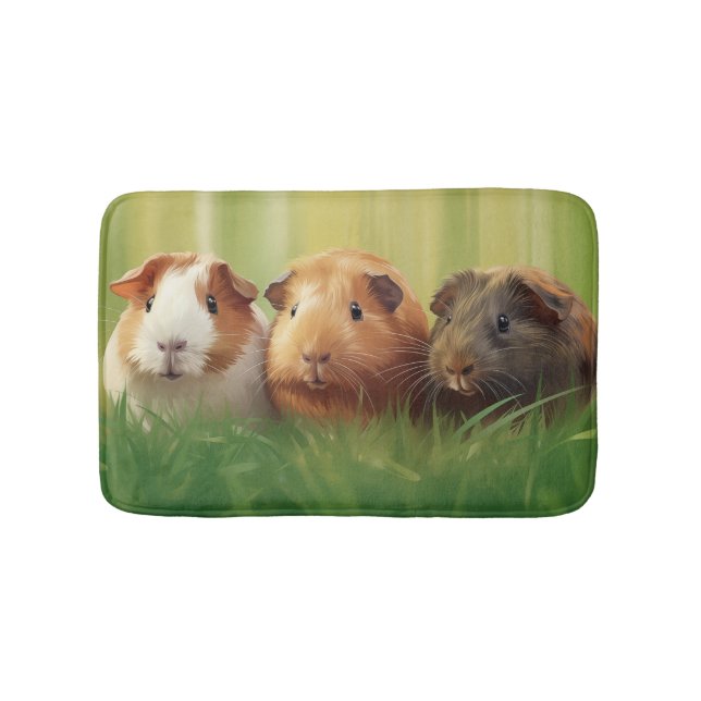 Alfombrilla De Baño 3 cerdos de Guinea en hierba (Anverso)