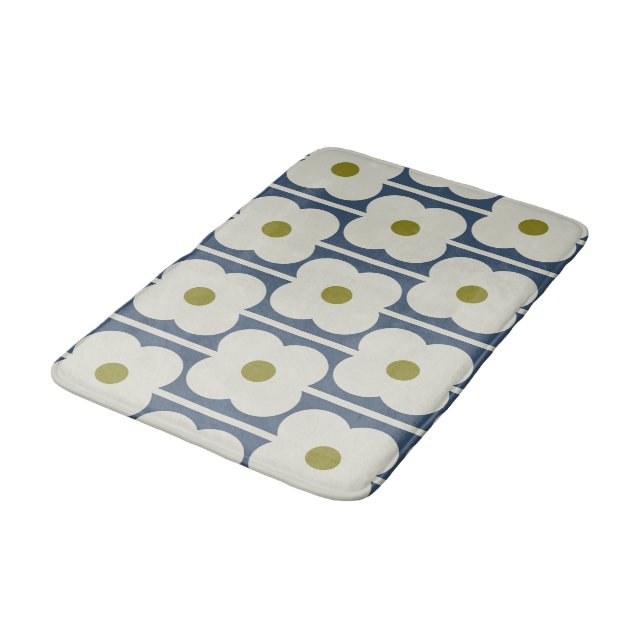 Alfombrilla De Baño Abacus Flower Lined Eyelet White y Blue (Angular)