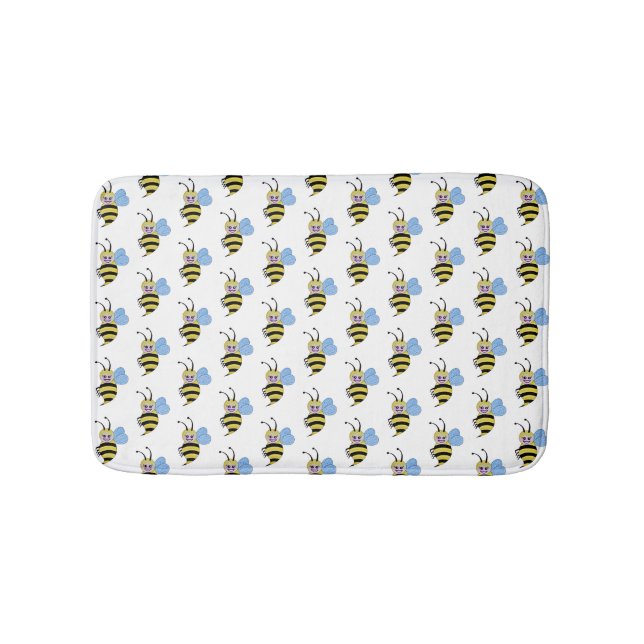 Alfombrilla De Baño Abeja Cuidada De Acuarela Con Sonrisa Feliz (Anverso)