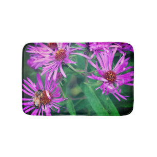 Alfombrilla De Baño Abeja De Miel En La Flor De Aster Rosa De Nueva In